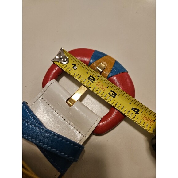 Vintage 80s Colorblock Leather Statement Belt, Wide Waist, Memphis Style White main image 4